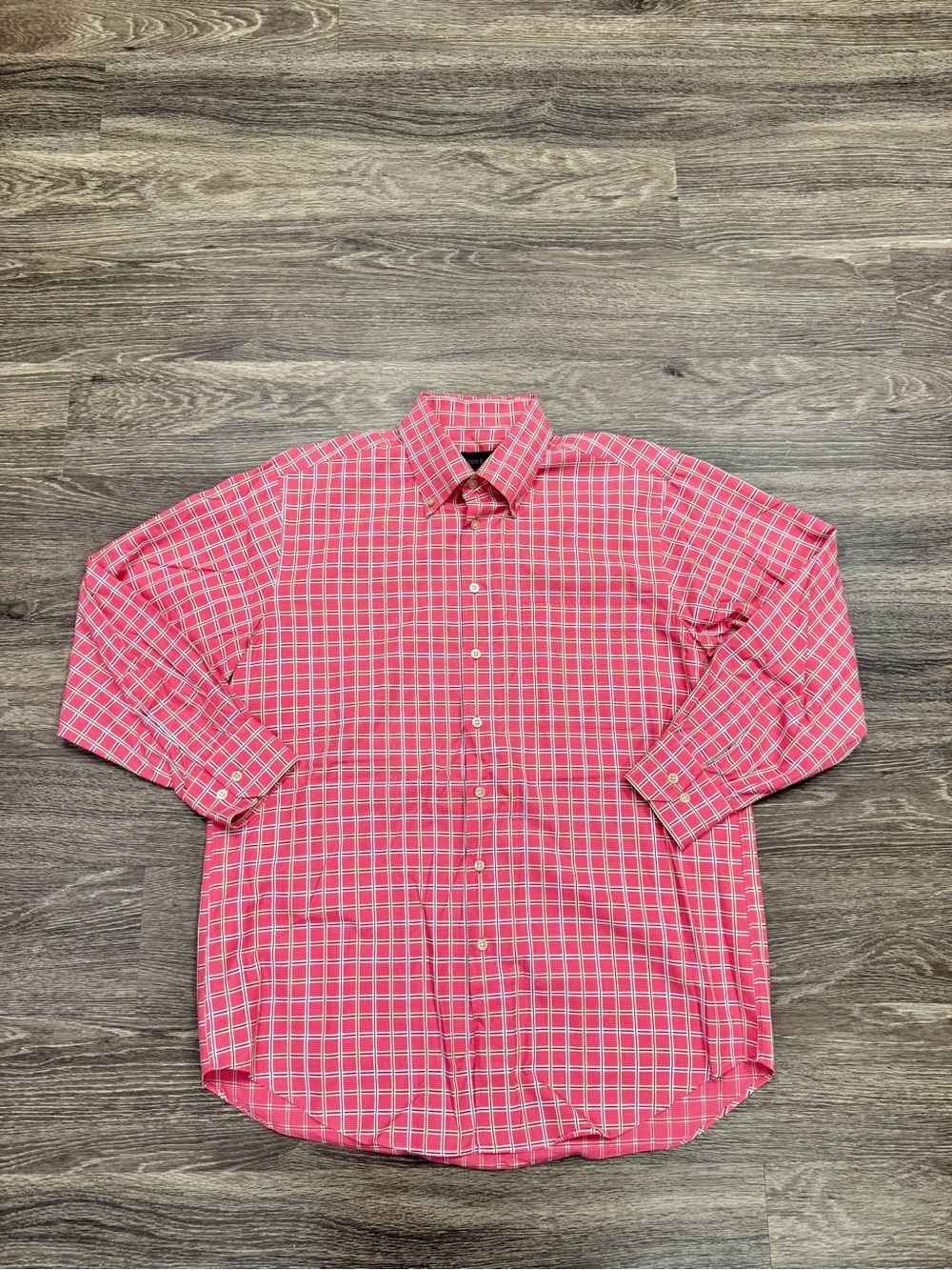 Scott Barber Men's L Pink Plaid Cotton Button Down Shirt Made in USA
